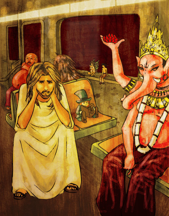 Ganesha and Jesus in transit